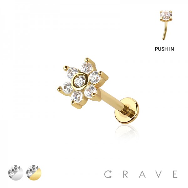 MULTI CZ FLOWER TOP THREADLESS (PUSH IN) 316L SURGICAL STEEL LABRET SET MULTI CZ FLOWER TOP THREADLESS (PUSH IN) 316L SURGICAL STEEL LABRET SET